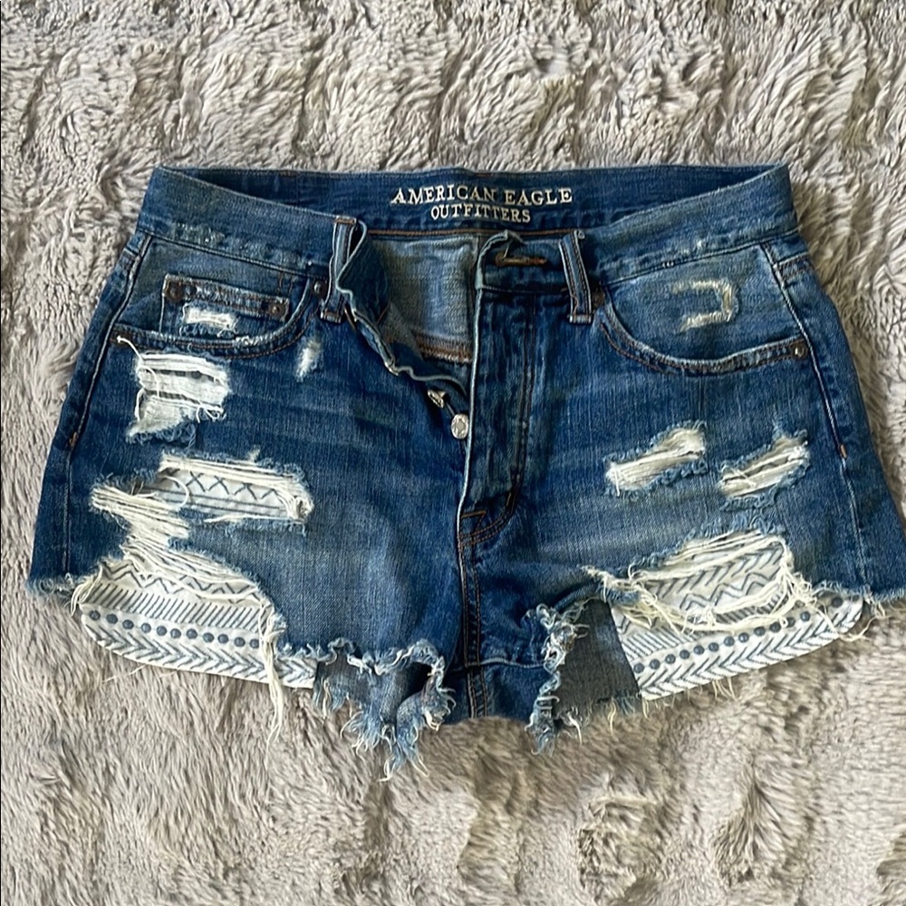 American Eagle Hi-Rise Festival Ripped Jean Shorts